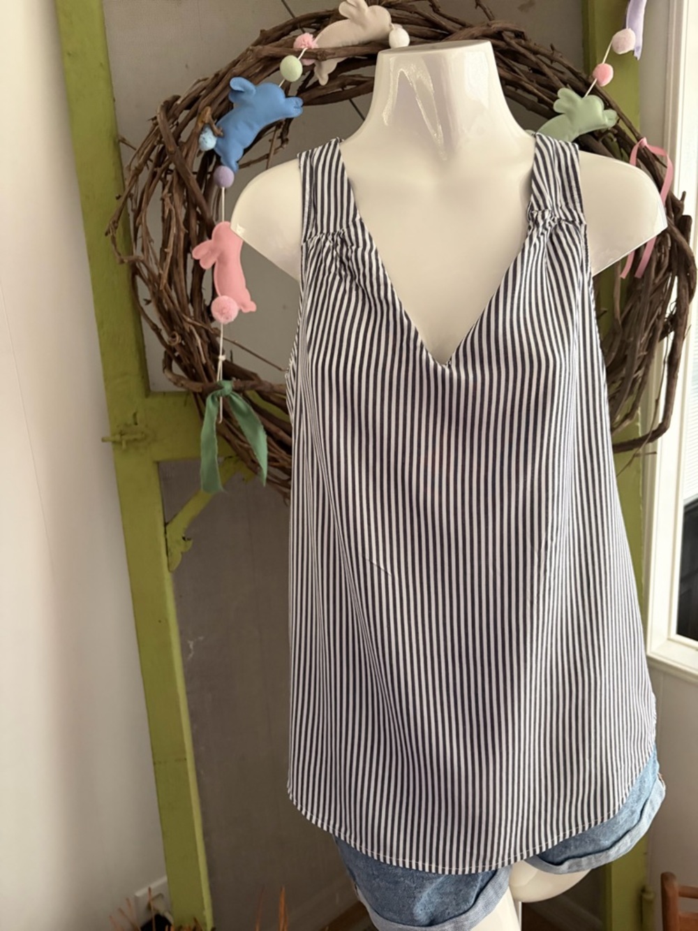 Old Navy Black and White Striped V-Neck Tank Top